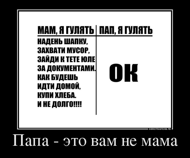 Папа вам не мама. Демотиваторы. Демотиваторы про отца. Демотиваторы про папу.